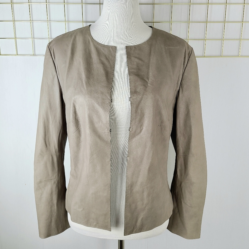 Giorgio Armani Made In Italy Soft Lambskin Leather Taupe Gray Jacket